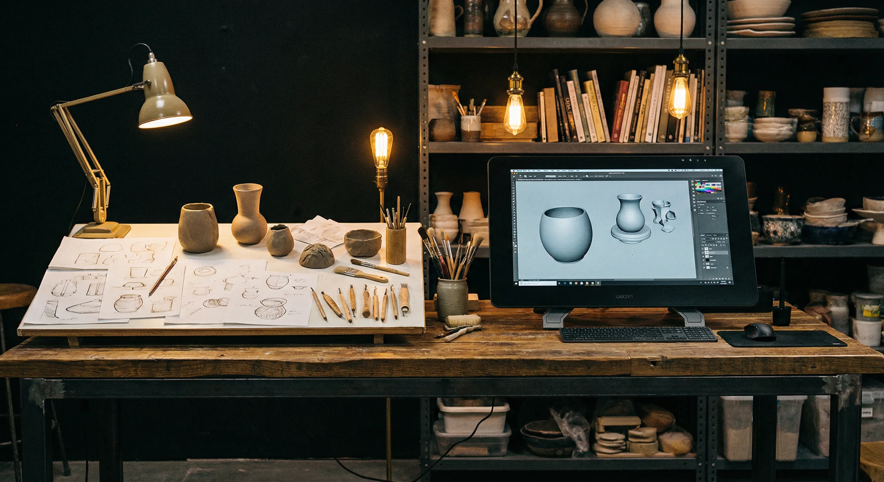 Design desk with sketches