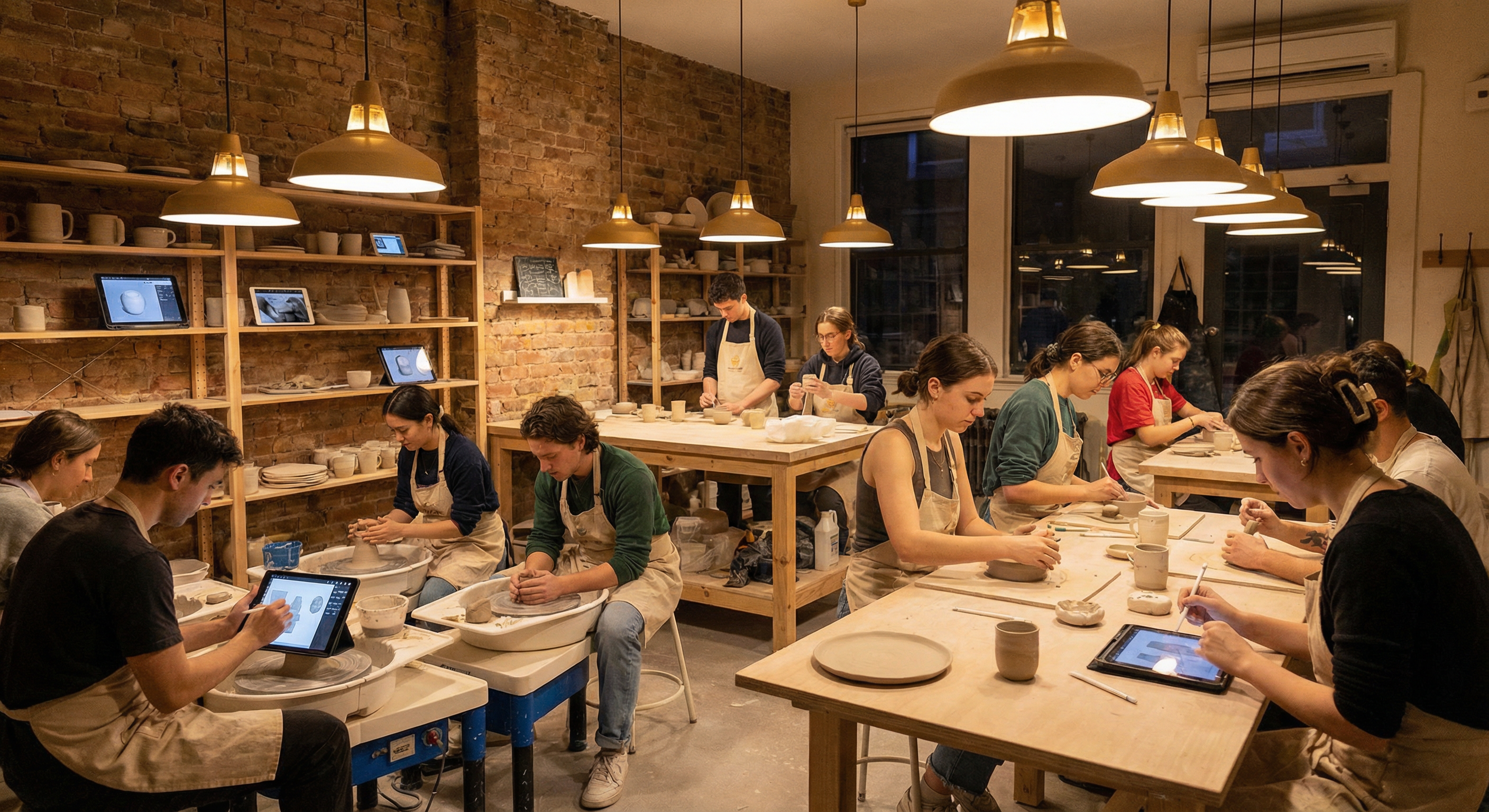 Education studio with ceramics and tablets