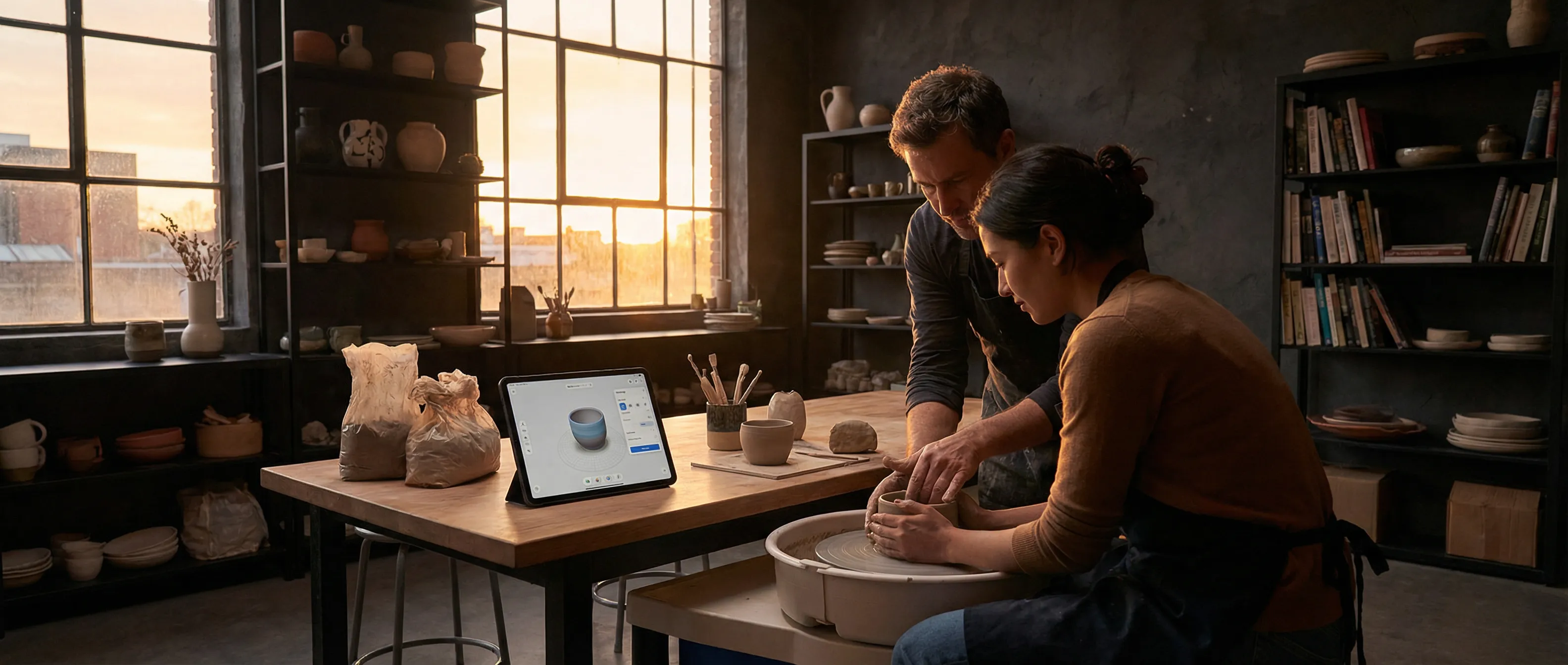 Instructor demonstrating ceramic techniques